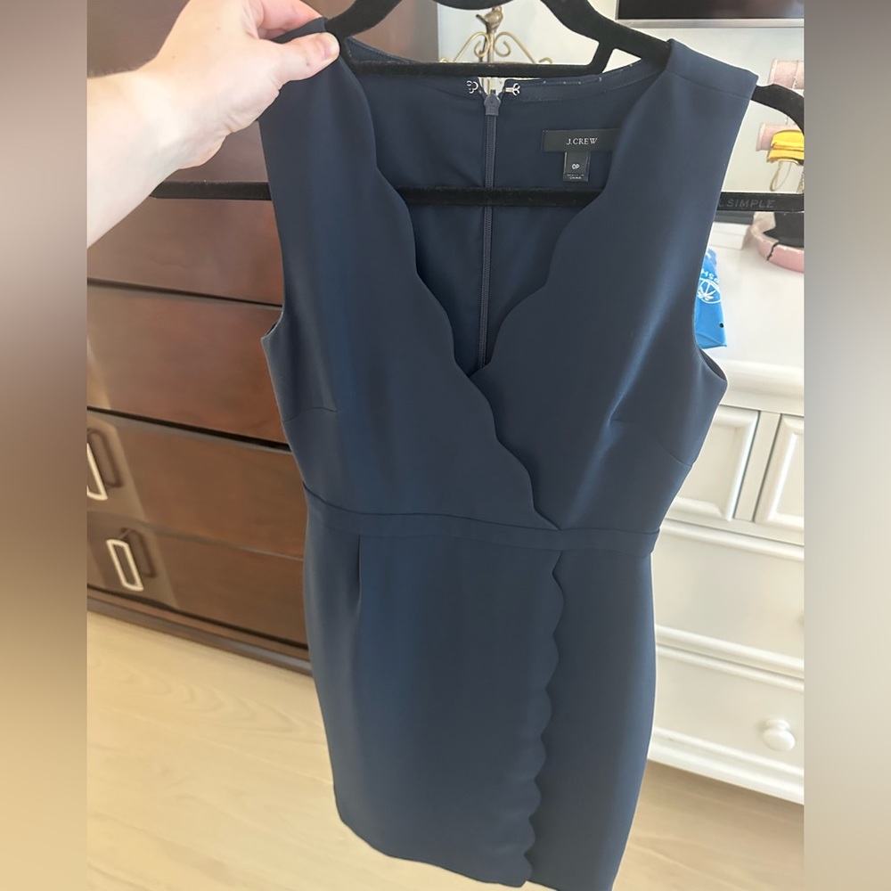 J. Crew Blue Sheath Midi Dress V-Neck Sleeveless